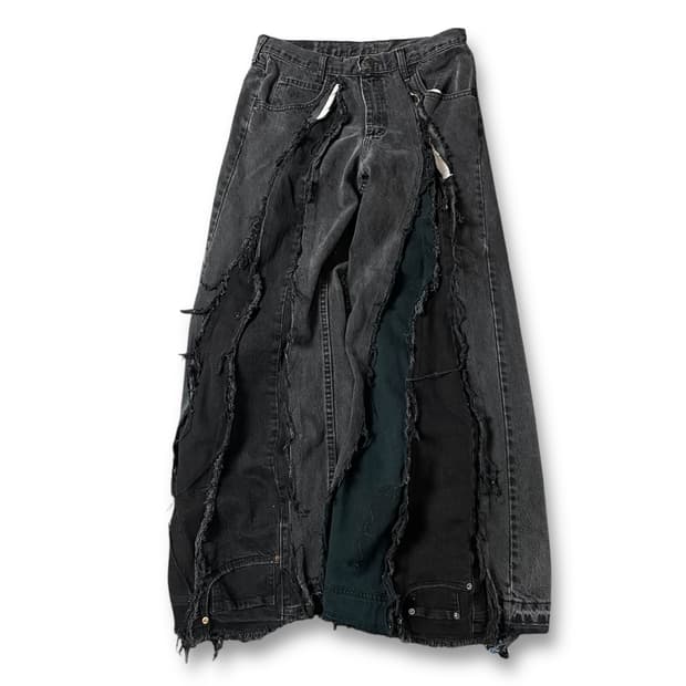 (31) 랭글러 흑청 빈티지 핀턱 데미지 커스텀 데님 팬츠