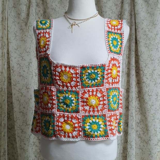 [일본빈티지] 모티브 크로셰 뜨개 조끼