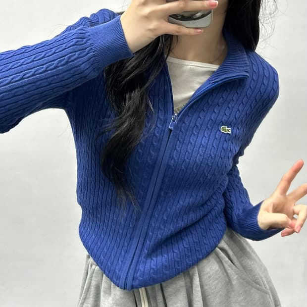 라코스테 케이블 걸즈 코튼 니트 집업 희귀져지(90)