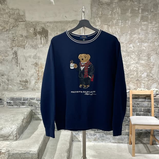 폴로 랄프로렌 네이비 커피 테디 베어 크루넥 스웻 셔츠