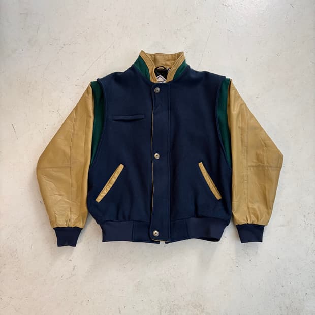90s The Collection 빈티지 울 가죽 바시티 자켓 XL