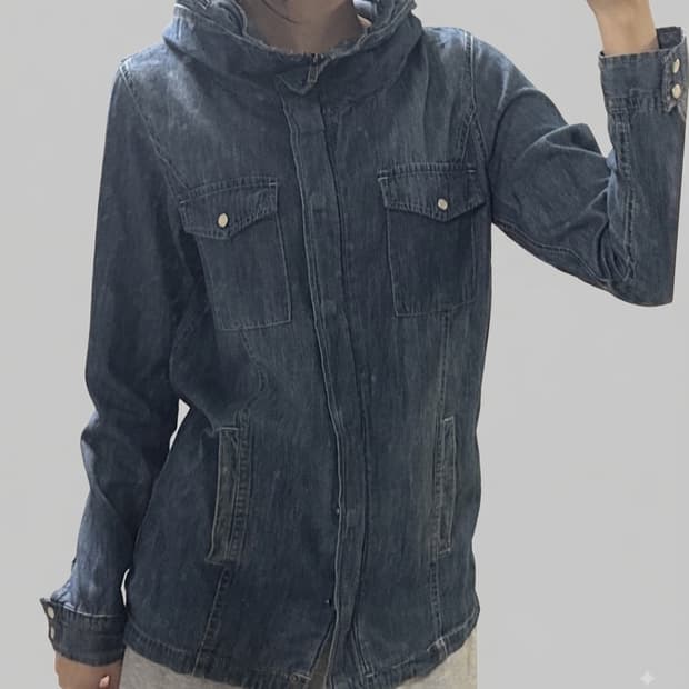 빈티지 투웨이 후드집업 하이넥 데님 청 자켓