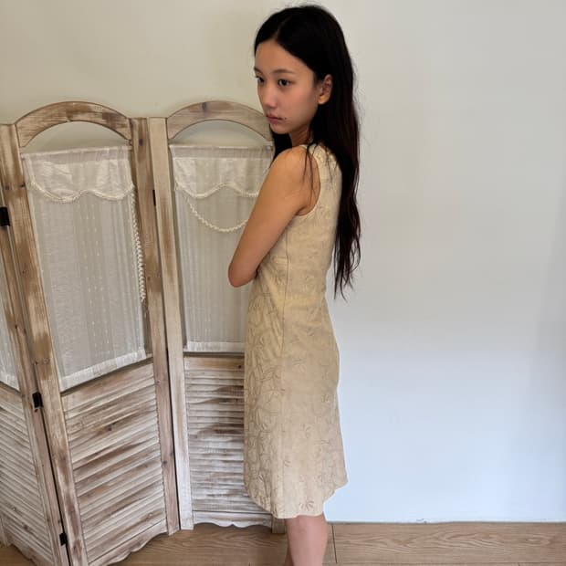 embroidered beige dress