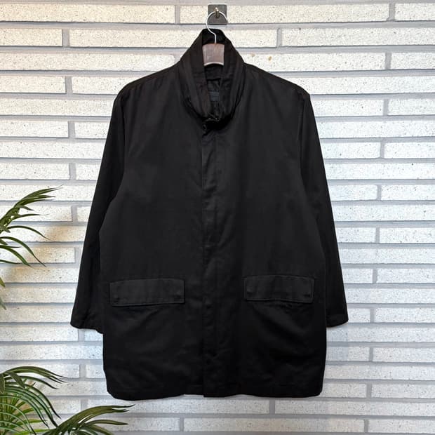 JPN VINTAGE 미니멀 풀집업 레인코트 파카 몰스킨 디테일 블랙