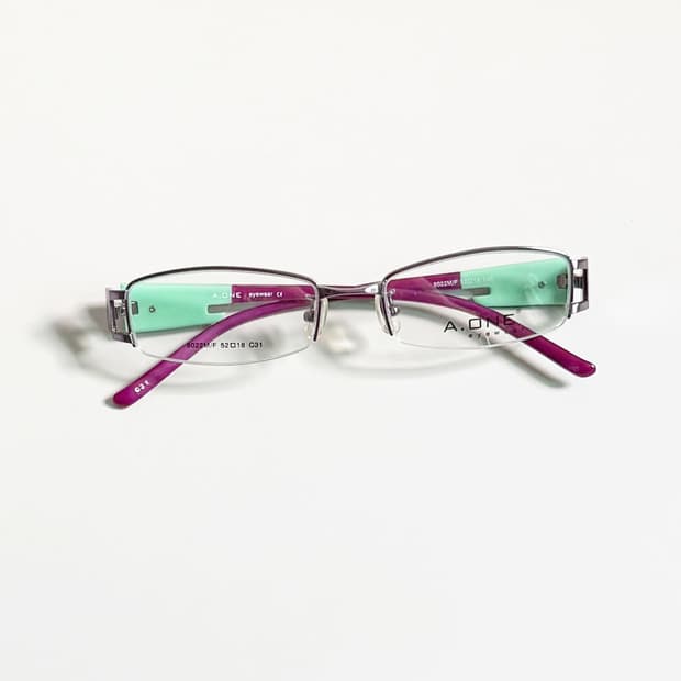 A.ONE 반무테 스퀘어 퍼플 메탈 프레임 빈티지 안경