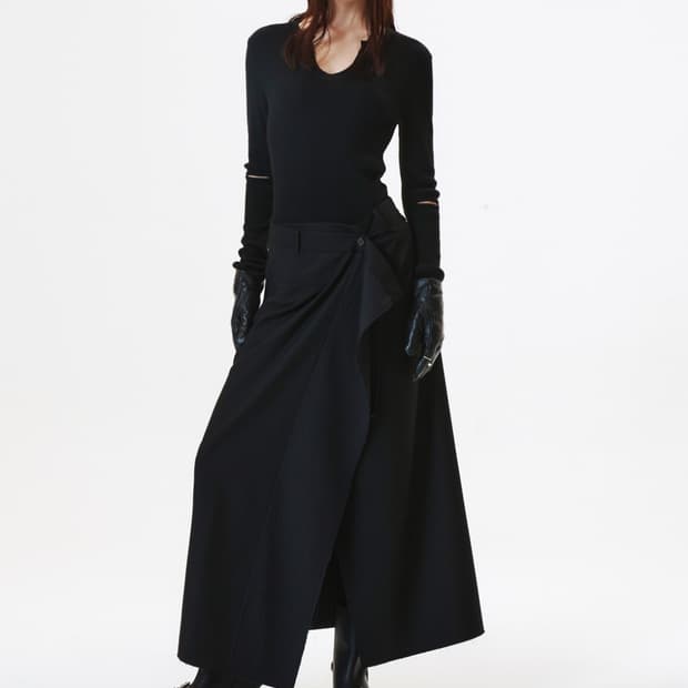 마뗑킴 스트라이프 믹스 맥시 랩 스커트 블랙 M