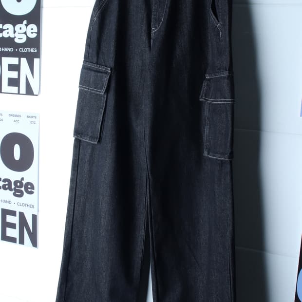 W(S) 오디너리 홀리데이 청바지 데님 카고 흑청 스티치-P10623