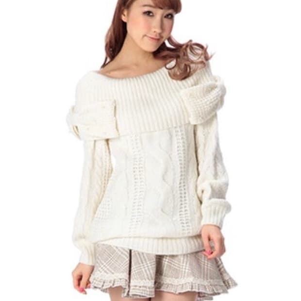 리즈리사 고전 왕리본 아이보리 오프숄더 니트