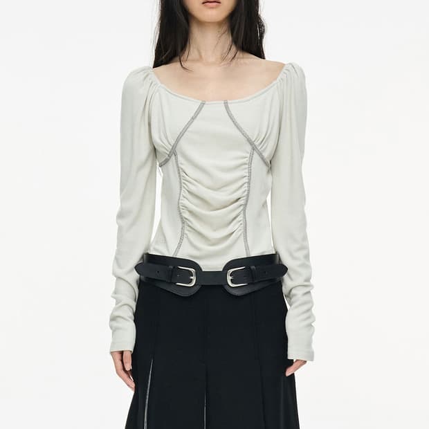 세릭 [EXCLUSIVE] CHED SHIRRING TOP / GRAY 