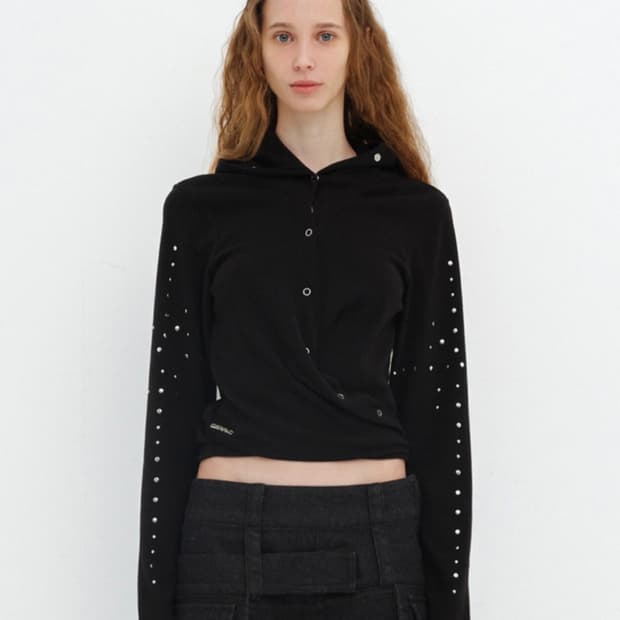 세릭 BEADS WRAP HOOD CARDIGAN