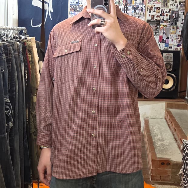 컬럼비아 레드 잔체크 아메카지 오버핏 셔츠