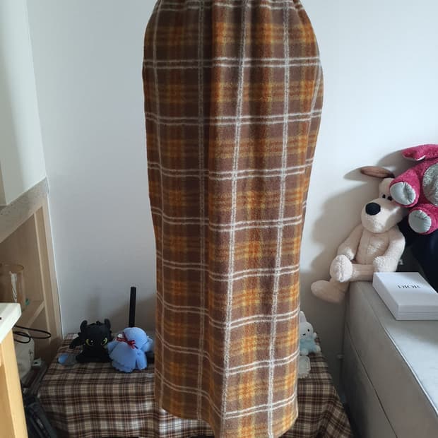 [모리걸] 체크 롱 스커트 모직 치마