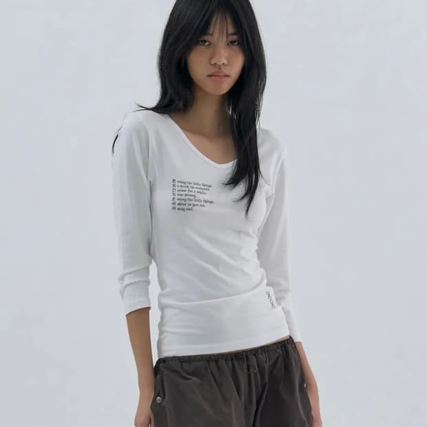 웰빙익스프레스 V neck 3/4 sleeve White