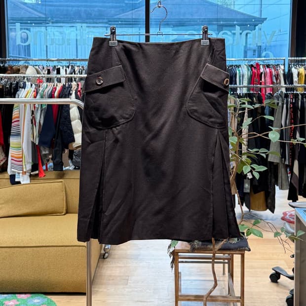 발렌티노 브라운 포켓 프릴 미디스커트 