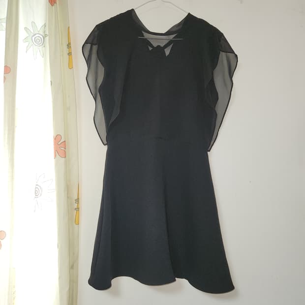 블랙 쉬폰 레이어드 플레어 미니 원피스 S