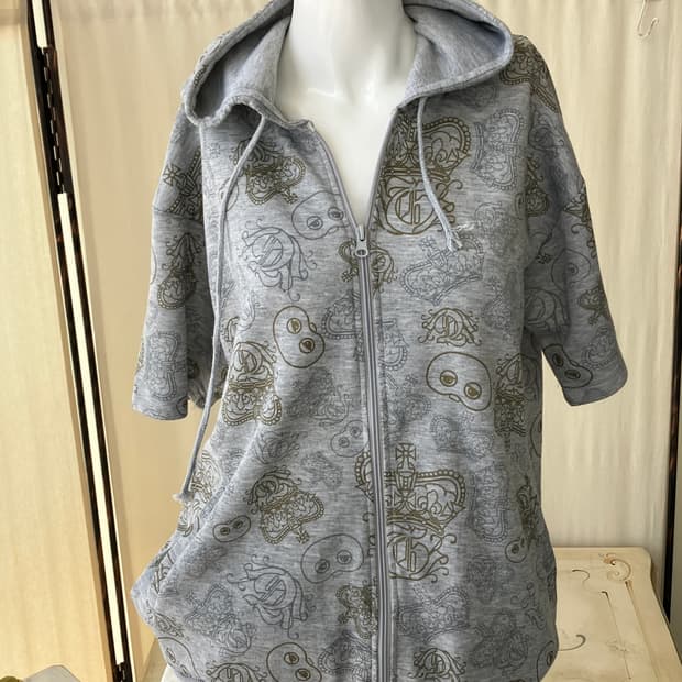 gray oriental half sleeve hoodie