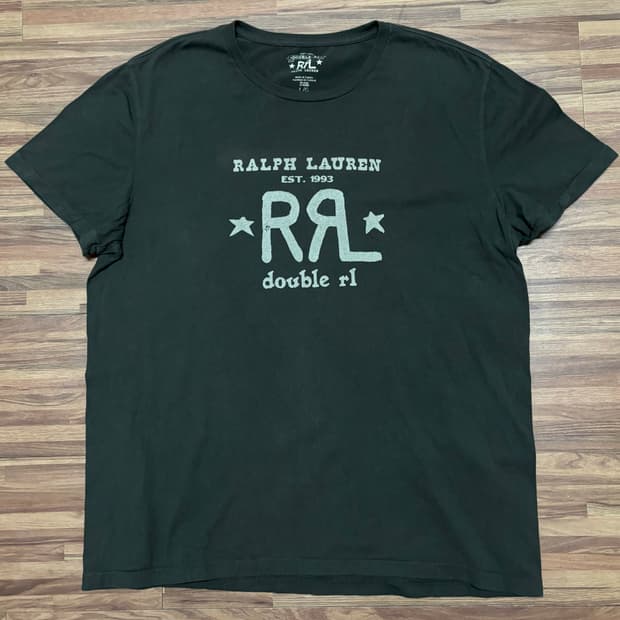더블알엘 rrl 다크 그레이 로고 빈티지 반팔티 티셔츠 l