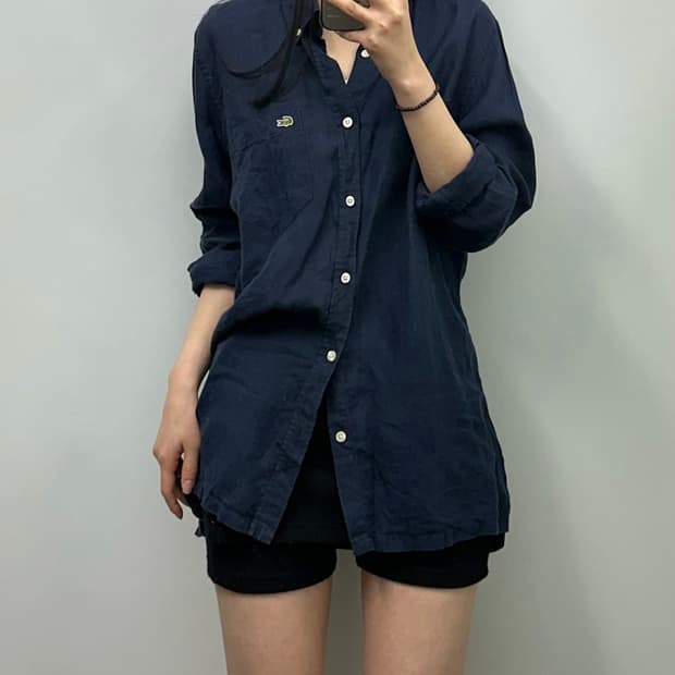 라코스테 자수로고 네이비 옥스포드 셔츠