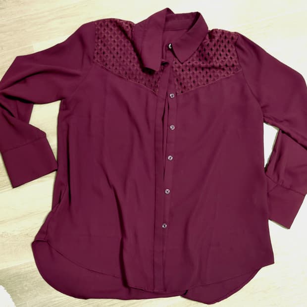 버건디 여름 페이크 시스루셔츠