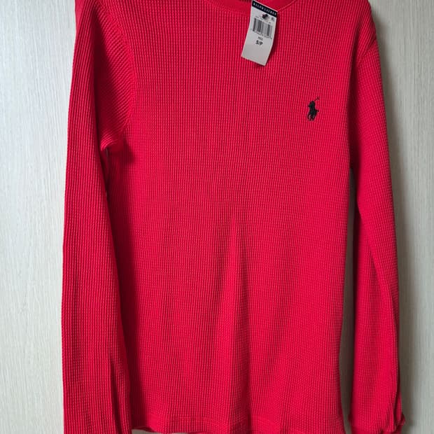 (새제품) 폴로 와플 니트  레드 스몰 여성  와플긴팔