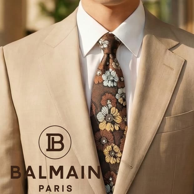 피에르 발망 실크 플라워 패턴 넥타이 9.1cm S~A+등급 E796
