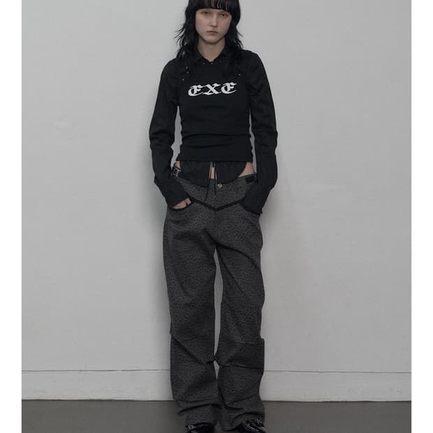 셋업이엑스이 레오파드 레이스 팬츠 사이즈 2 챠콜