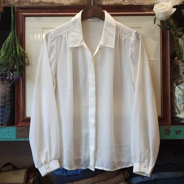 90s 빈티지 블라우스 프렌치 화이트 셔츠 블라우스 모리걸 42