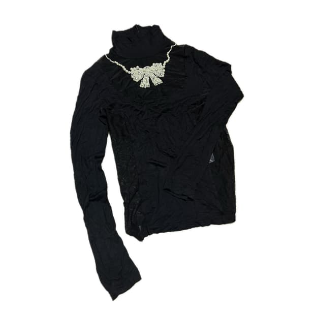 jpn vtg 시스루 진주 하이넥 탑