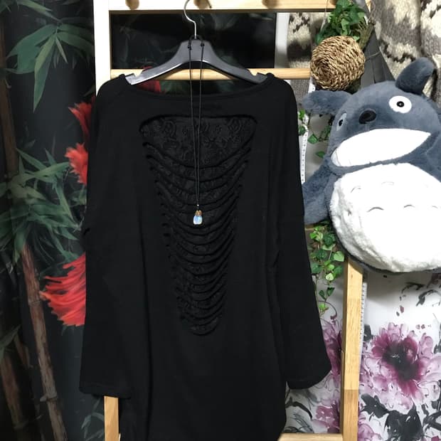 블랙 빈티지 데미지 니트 + 목걸이 set