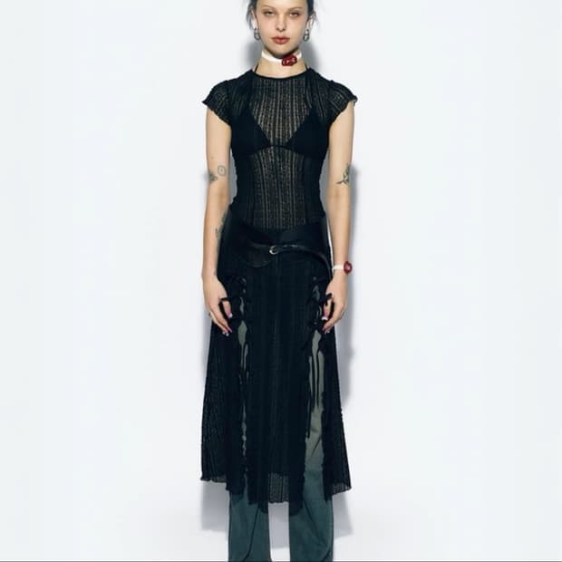 급처) 에즈이프캘리 RIBBON SLIT MAXI DRESS BLACK
