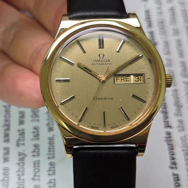 빈티지 오메가 제네브 올금장 오리지널 샴골판 데이데이트 오토매틱