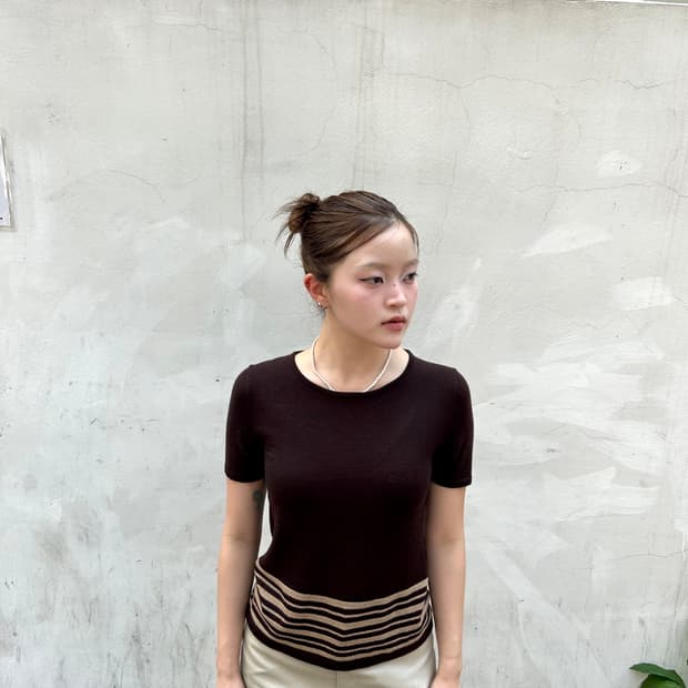 Dangala Brown Knitwear 반팔 니트