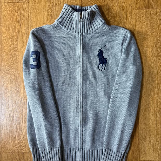 폴로 빅포니 3로고 그레이 니트집업