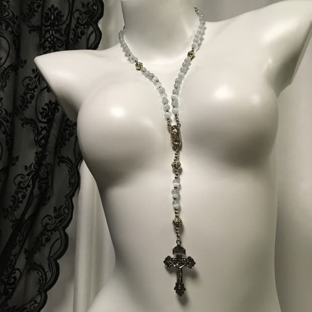 Vintage 핀터레스트 캣츠아이 원석 십자가 로자리오 목걸이