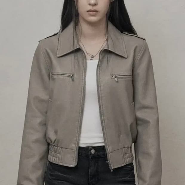(새상품) 카키포인트 워시드 레더 봄버 자켓 베이지