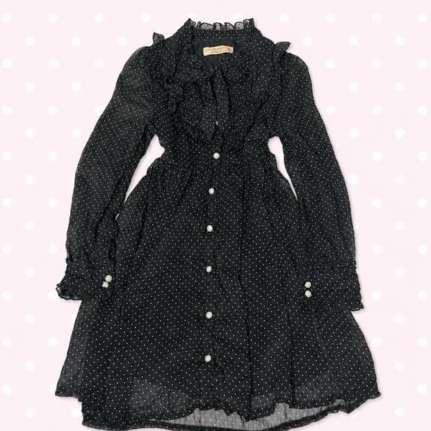 dazzlin 로걀 도트 프릴 리본 원피스