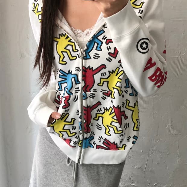 BAPE 베이프 키스헤링 화이트 투웨이 샤크 후드집업