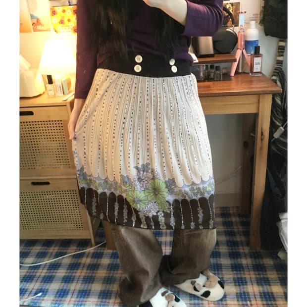 VINTAGE FLOWER CHIFFON SKIRT BROWN