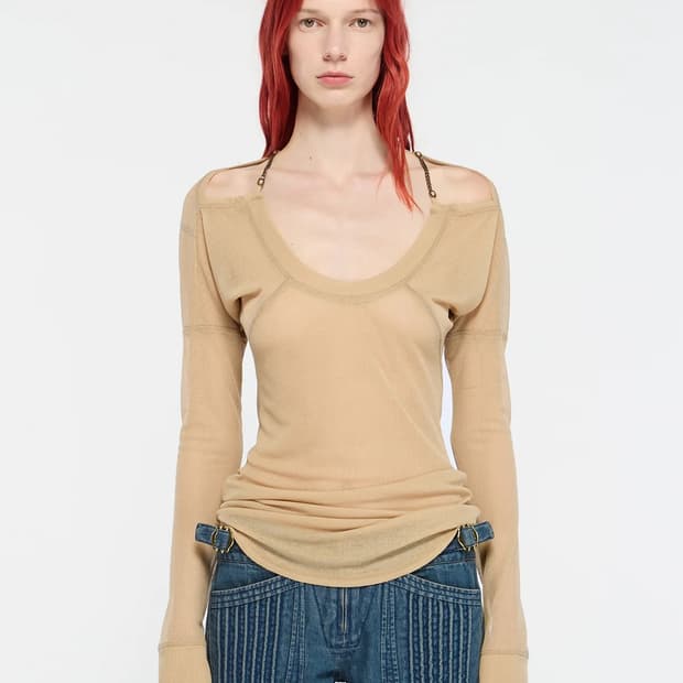 [XS,S]노울스 CHAIN TUNIC ALMOND 롱 슬리브리스 탑