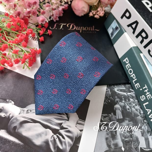 에스.티. 듀퐁 네이비 로고 패턴 넥타이 8cm S~A+등급 E952