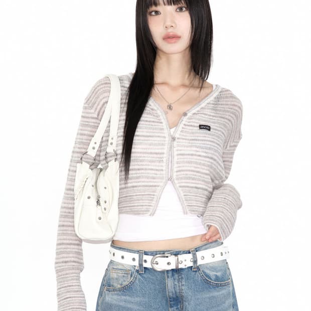 애즈온 TEA CARDIGAN STRIPE PINK 티 가디건 스트라이프