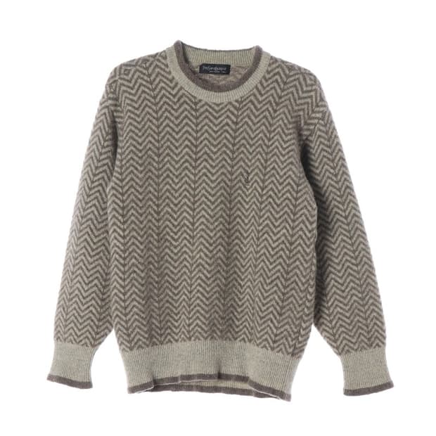 YSL 입생로랑 빈티지 자수 로고 헤링본 울 니트 L