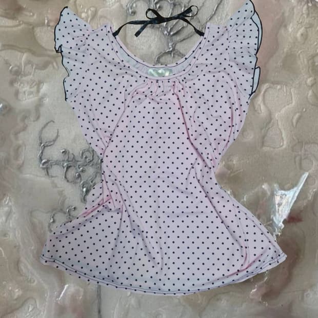 빈티지 딸기우유 핑크 로걀탑 도트 갸루 천사핏 블라우스 슈가슈가룬