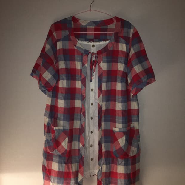 빈티지 모리걸 레드 체크 레이어드 셔츠 원피스