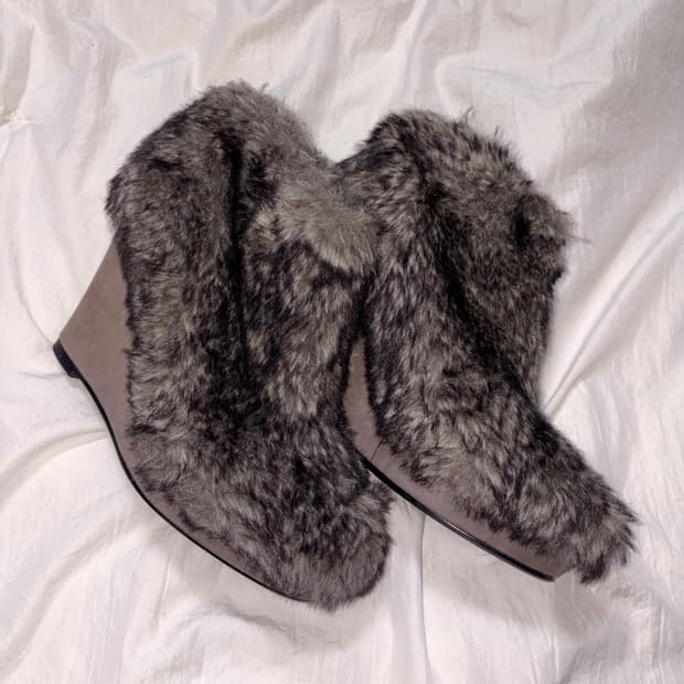 SLY fur hair wedge heels