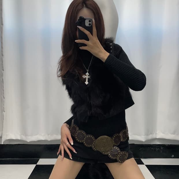 🎸블랙 스터드 퍼 베스트🎸