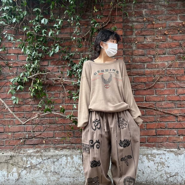 히피 에스닉 문양 와이드 벌룬 팬츠