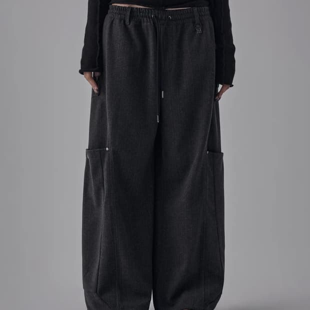 Brushed Cargo Stripe Pants [ Charcoal ]