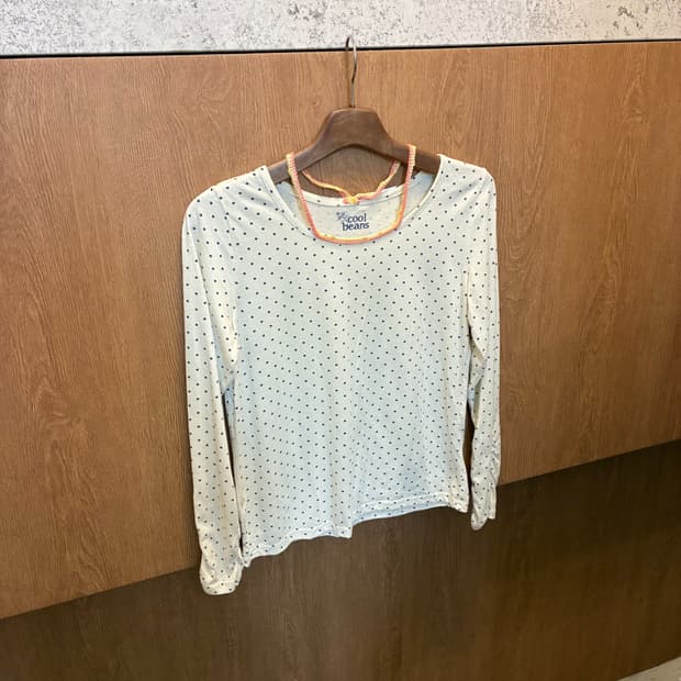 빈티지 롱슬리브 티셔츠 도트 패턴 라인 넥 디테일 아이보리 k328