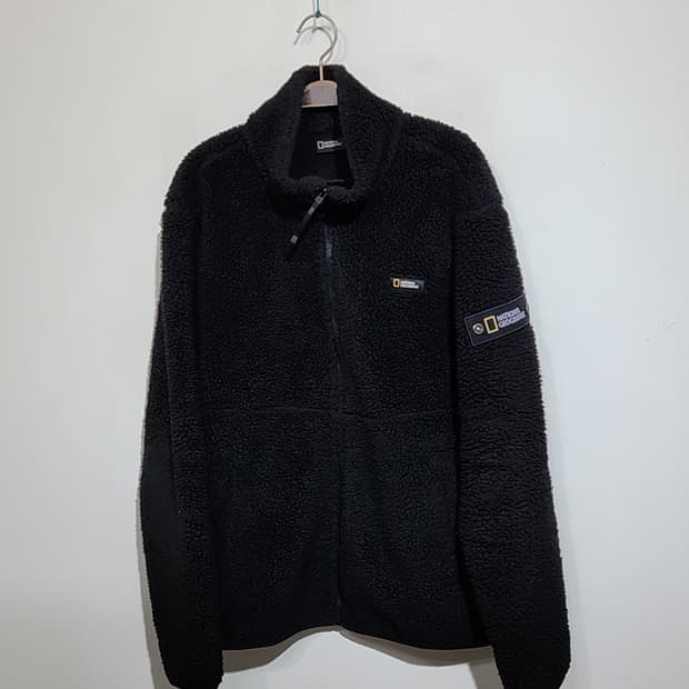 (XL) 내셔널지오그래픽 후리스 점퍼 블랙 뽀글이 플리스 와펜자켓 